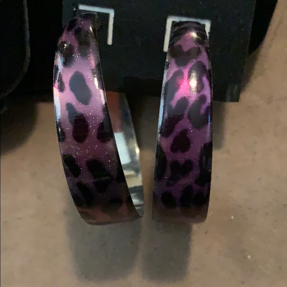 Purple w/Black Leopard Print Hoop Earrings